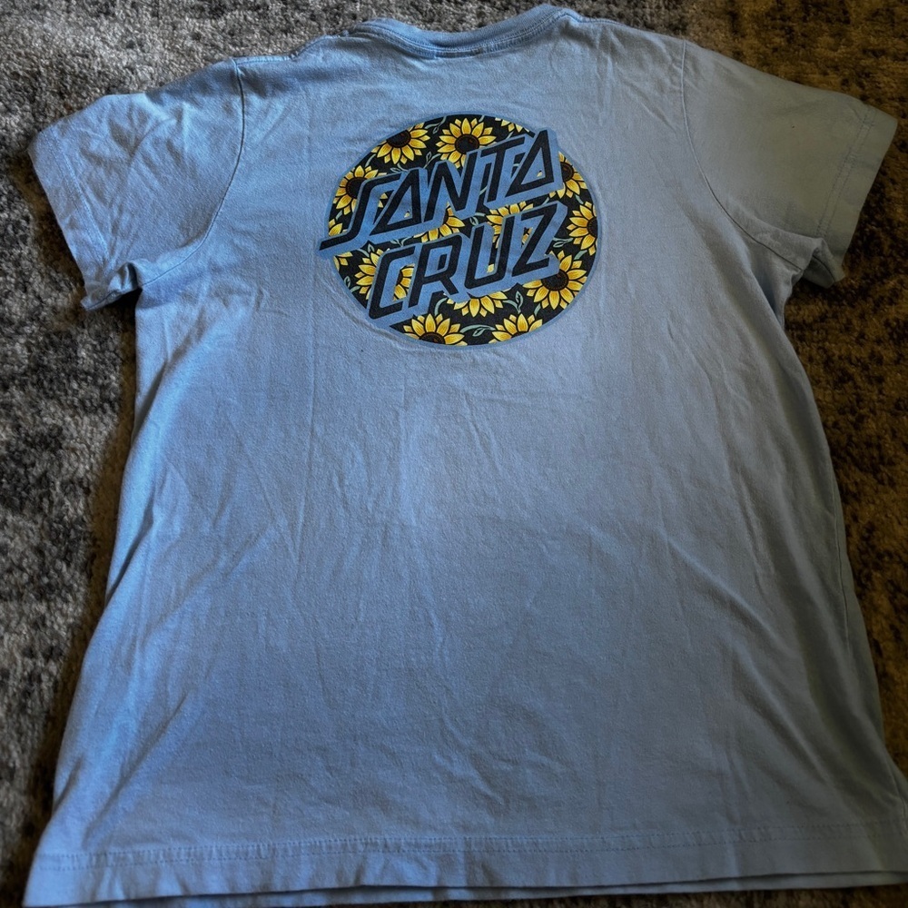 Santa Cruz Sunflower Logo T-Shirt Light Blue Size: Xtra Small